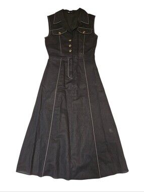 Zara Black Linen Long Steuctured Stitch Dress Size S